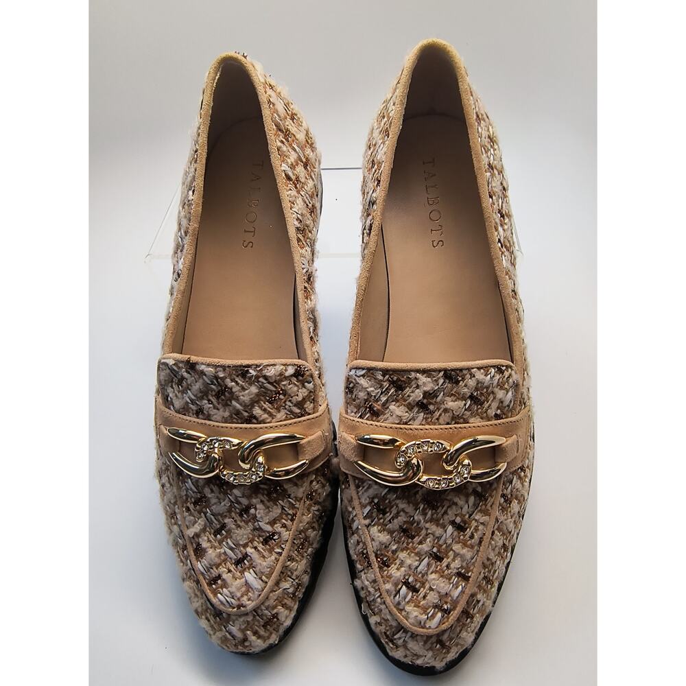 Talbots Leighton Chain Metallic Boucle Loafers Ivory and Gold, Size 9.5M Women's
